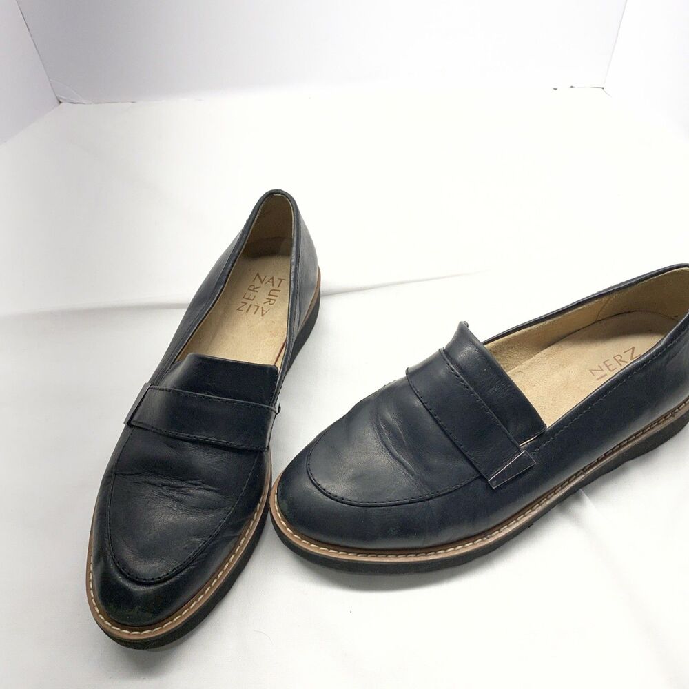 Naturalizer Black Leather Loafers 8M Adiline Academia Minimalist Career Chic